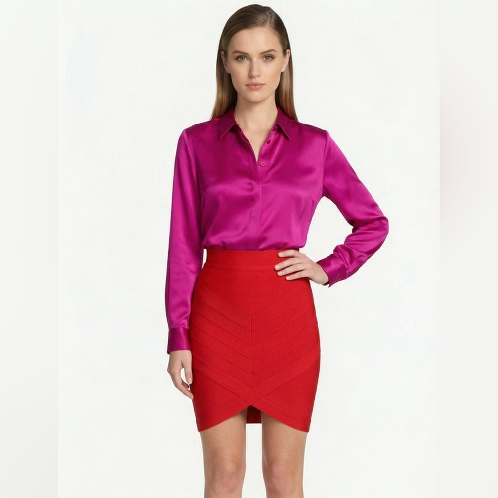 BEBE red high waist chevron bandage bodycon skirt XS